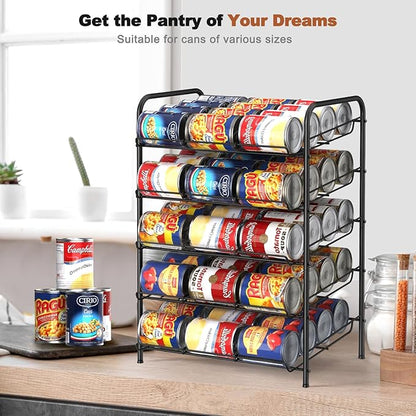 MOOACE Can Rack Organizer, 5 Tier Can Storage Dispenser Holds up to 60 Cans, Can Organizer, Great for the Pantry Shelf, Kitchen Cabinet or Counter-top, Cabinet, Canned Food Organizer, Black