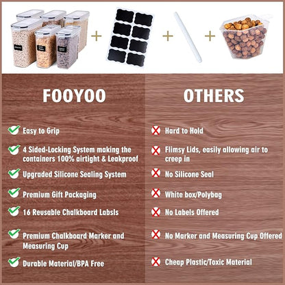 FOOYOO Cereal Containers Storage Set - 6 Piece Airtight Large Dry Cereal Storage Containers(4 * 4L+2 * 2.5L), BPA Free Dispenser Plastic Cereal Storage Containers with 16 Labels & Pen