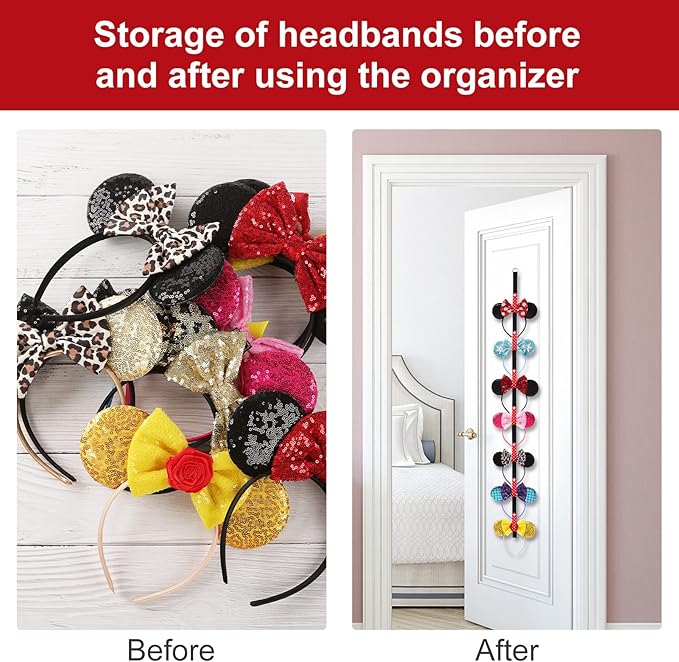 Fancheer 3Pcs Mouse Ears Headband Holder Hair Accessories Storage Headpiece Hanger Organizer Hanging Wall Display Decor