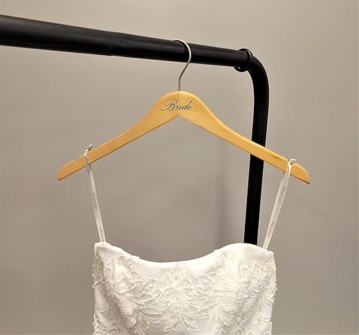 NAHANCO BG20017 Bridal Hanger Set, Natural Wood Hangers with Black Imprint (Bride and Groom), 17” (2 Piece Set)