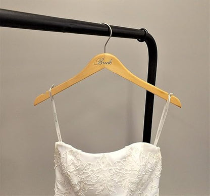 NAHANCO BG20017 Bridal Hanger Set, Natural Wood Hangers with Black Imprint (Bride and Groom), 17” (2 Piece Set)