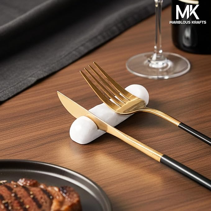 Marble Utensil Rest White Kitchen Counter Spoon Holder for Fork, Knife and Cutlery, Kitchen Utensil Rest for Clean and Organized Counter