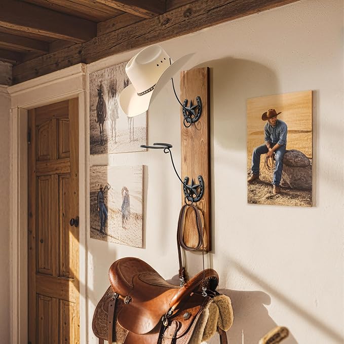 Cowboy Hat Holder for Wall 2 Pack Metal Iron Cowboy Hat Rack Western Hat Hanger Horseshoe Hooks Storage Cowboy Hat Organizer Display Closet Living Room Western Gifts Wall Decor Black