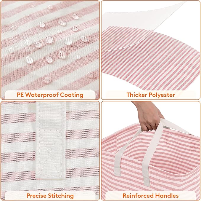 Lifewit 2 Pack Laundry Basket 80L Each, Collapsible Clothes Hamper with Reinforced Handles, Freestanding Waterproof Design for Bedroom and Laundry Room, Pink 160L Total