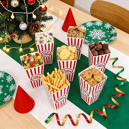 Tebery 20 Pack Plastic Popcorn Boxes Open-Top, Reusable Popcorn Bucket Container for Movie Night, Classic Red White Striped Party Snack Bowls for Party Favors, Birthday, Carnival, 7.5" x 4"