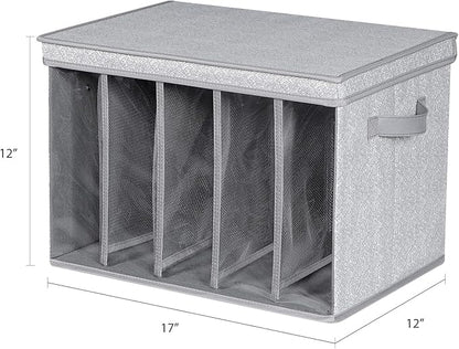 Zilink Upgraded Sweater Storage for Closet Shelf with Lids and Support Boards Clothes Organizer for Closet with 5 Grids Divider Sweater Organizers for Sweaters, Jeans, Pants, Grey Pattern, 3 Pack
