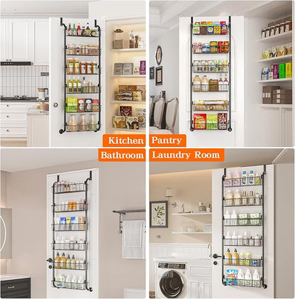 MIAOLI Over the Door Pantry Organizers and Storage, 6-Tier Spice Rack, Home & Kitchen Storage Shelves for Cabinet, Large Capacity Hanging Seasoning Organizer, Laundry Room Organization, Black