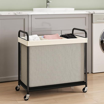 ELYKEN Laundry Hamper 3 Section, 120L Rolling Laundry Sorter with Removable Liner Bag, Laundry Basket with Wheels, Steel Frame with Metal Handle, Clothes Hamper Cart for Laundry Room & Bedroom