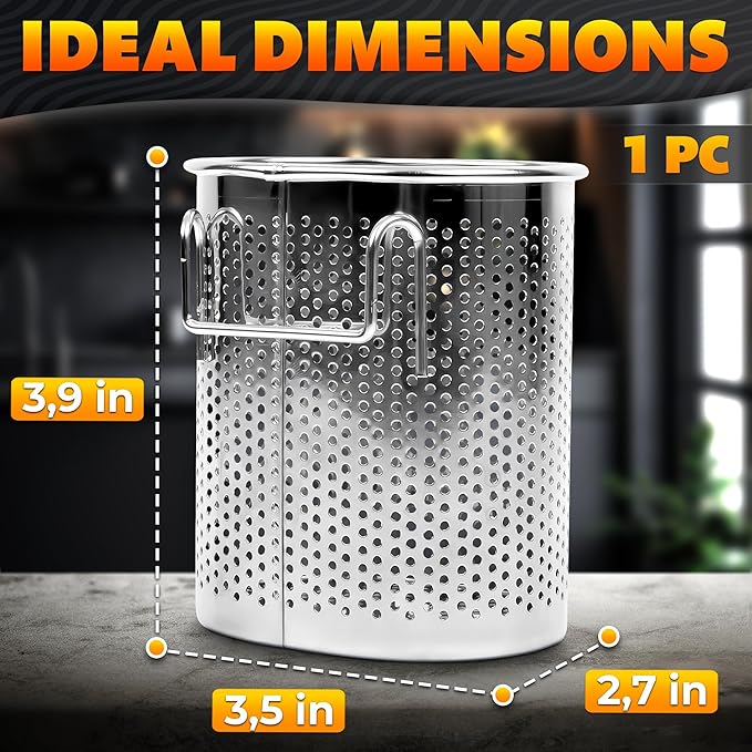 Chopstick Dishwasher Basket 3.5x2.7x3.9" – Stainless Steel Chopstick Holder for Dishwasher with Hooks, Oval Design Rust-Resistant Perforated Utensil Caddy for Straws, Teaspoons & Small Kitchen Tools