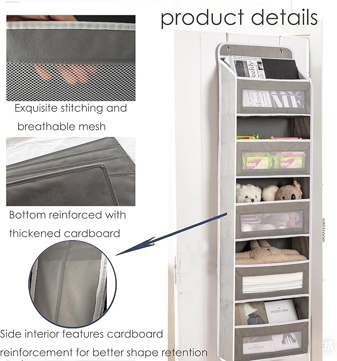 Over The Door Storage Organizer - 5 Shelf Hanging Organizer with 10 Side Pockets, 48 lbs Load Capacity (Anti-Tilt, Clear Windows & Hooks) for Bathroom, Bedroom, Kitchen,Nursery (Black, 1 Pack)