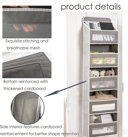 Over The Door Storage Organizer - 5 Shelf Hanging Organizer with 10 Side Pockets, 48 lbs Load Capacity (Anti-Tilt, Clear Windows & Hooks) for Bathroom, Bedroom, Kitchen,Nursery (Black, 1 Pack)