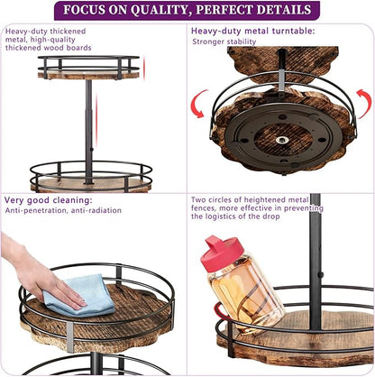 Heavy-Duty 2-Tier Lazy Susan Organizer, Adjustable to Different Heights, Countertop Spice Rack, Upgraded Thickened Wooden Board, Suitable for Seasoning Organizer, Kitchen Organization