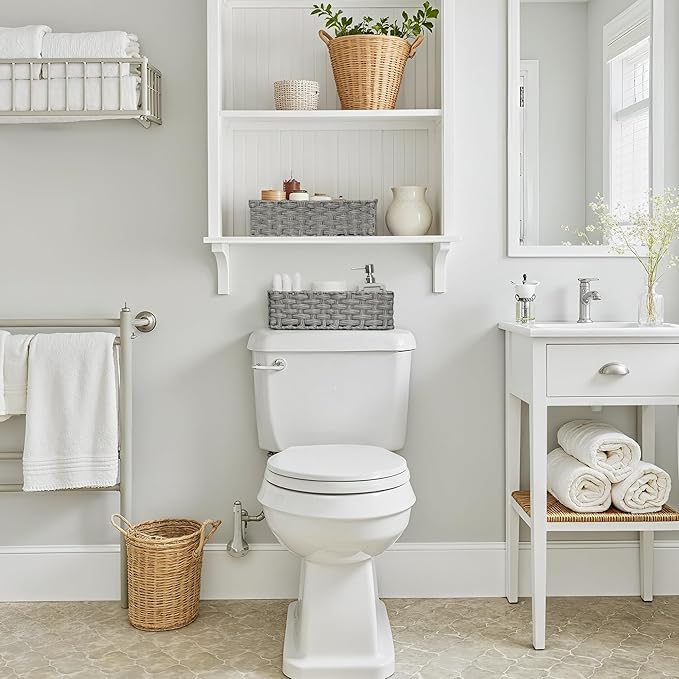 GRANNY SAYS Toilet Tray Tank Topper, Wicker Baskets for Storage, Set of 2 Waterproof Bathroom Basket for Organizing, Gray Bathroom Organization Baskets, 14¼" x 6" x 4¼"