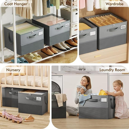 NestOrganix 2 Pack Shoe Organizer for Closet, Large Shoe Box Storage Containers, Foldable Shoe Storage Organizer Box Bin with Adjustable Dividers and Clear Cover, Space Saving Shoes Holder, Gray