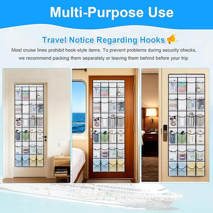 Over The Door Shoe Organizer for Cruise Ships, Clear Hanging Door Organizer with 22 Pockets, Door Organizer Hanging with 3 Suction Cups & 3 Hooks, Cruise Ship Door Organizer - Cruise Essentials 2026