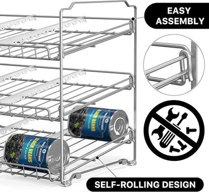 Simple Houseware Stackable Can Rack, Silver, Adjustable Plastic Dividers, Holds 36 Cans