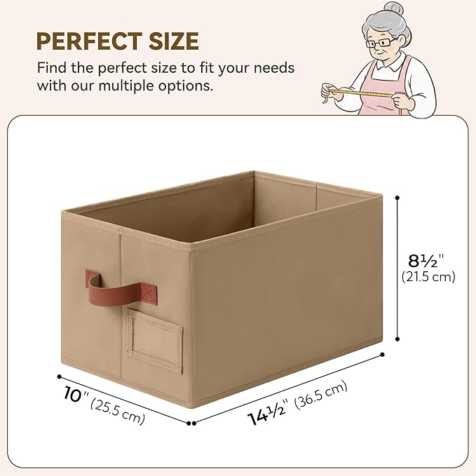 GRANNY SAYS Clothes Storage Bins, Closet Storage Bins for Shelves, Storage Basket with Handles, Decorative Storage Box for Closet, Brown, Medium, 3-Pack