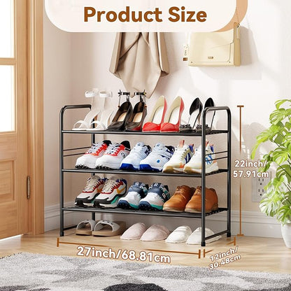 Simple Shoe Rack, 3 Tier Heavy Duty Metal Shoe Shelf 27 Inch Wide, Black