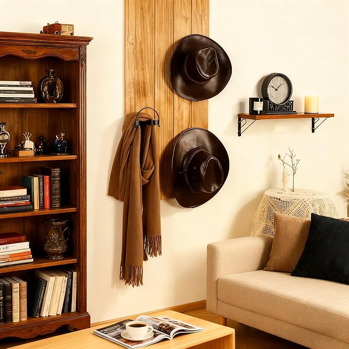 Cowboy Hat Holder (4-Pack) Heavy-Duty Metal Wall Mount Hooks for Display, Perfect Organizer for Cowboy Hat, Helmets, Towels & More - Modern Western Decor.