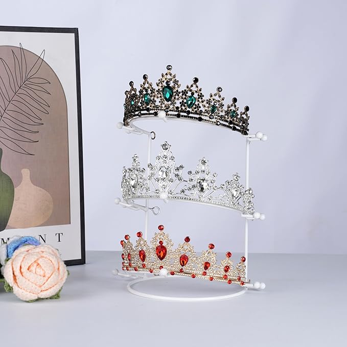 Crown Display Stand, 3-Tier Tiara Headband Display Rack White, Brackets Hair Accessories Organizer, Bathroom Vanity Storage Tray for Women Girls