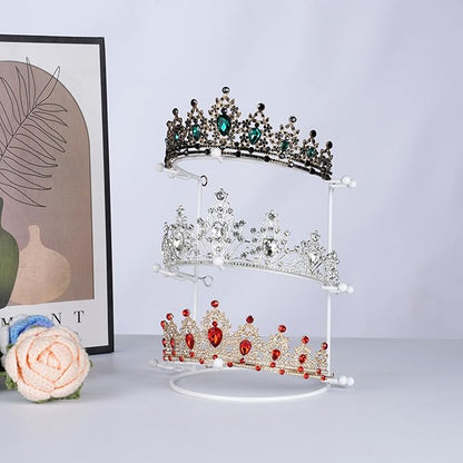 Crown Display Stand, 3-Tier Tiara Headband Display Rack White, Brackets Hair Accessories Organizer, Bathroom Vanity Storage Tray for Women Girls