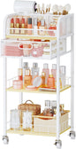 HapiRm Makeup Organizer Storage Cart - 4 Tier Skincare Make Up Storage with Drawer, Rolling Makeup Cart Vanity Organizer Cosmetics Display Cases Holder for Skin Care Perfume Nail Polish Brush