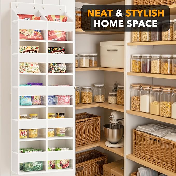 SpaceAid Extra Large Over The Door Organizer with 10 Large Pockets and 10 Mesh Side Pockets, 5 Layers Door Organizer Hanging with Clear Window for Bedroom, Bathroom, Pantry and Nursery, White