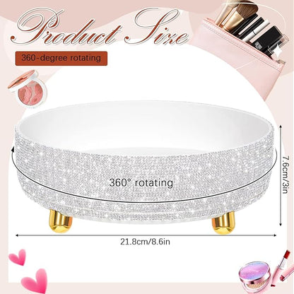 Honeydak Bling Perfume Makeup Organizer Bling Valentine's Day Mother's Day Gifts for Women Bathroom Organizers and Storage 360 Rotating Makeup Organizer for Countertop (White,Rhinestone)
