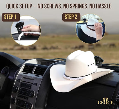 Car Cowboy Hat Holder for Truck – Easy-to-Use, Cotton Rope, Strong Suction Car Hat Holder Cowboy, Western Style – Keeps Gear Safe from Damage. (3-Pack)