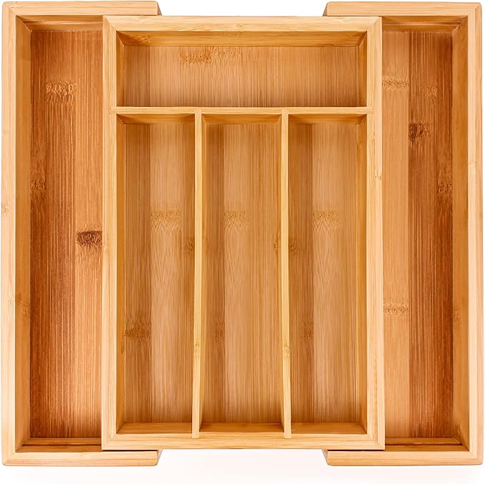 BergHOFF Bamboo 6-Slot Expanding Flatware Organizer Expandable Fits Most Kitchen Drawers