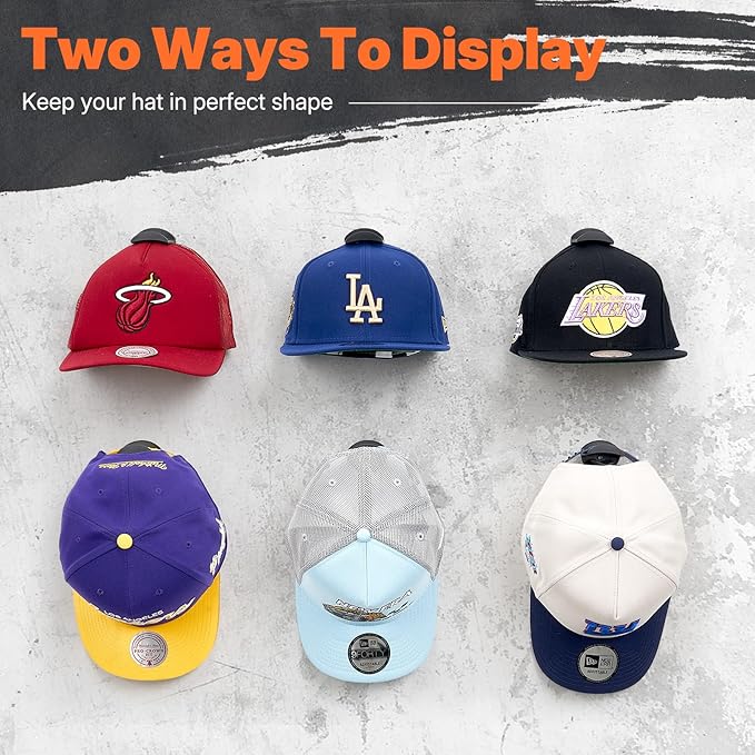HOUSE DAY Adhesive Hat Hooks for Wall 16 Pack, Strong Hat Rack for Baseball Cap Display Organizer, Hats Holder for Wall, Door, Closet, No Drilling, Black