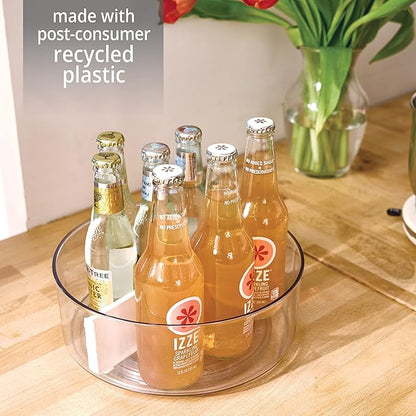 Rosanna Pansino x iDesign Recycled Plastic Divided Lazy Susan Turntable with Lid, Clear Bin/Marshmallow Divider, 10" D x 3.69" H