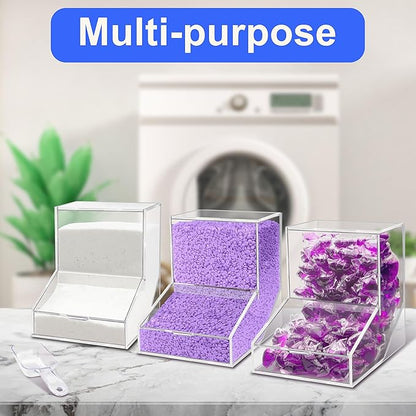 Laundry Pods Container with Spoon, Acrylic Candy Dispenser with 2 Lid, Dishwasher Pod Holder, Laundry Detergent Container, Laundry Organization for Laundry Room, Home, Office Used- Stand, 2pcs