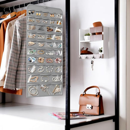 Simple Houseware 2-Pack Hanging Jewelry Storage Organizer, 80-Pocket with 5 Sizes for All Types of Accessories, Gray