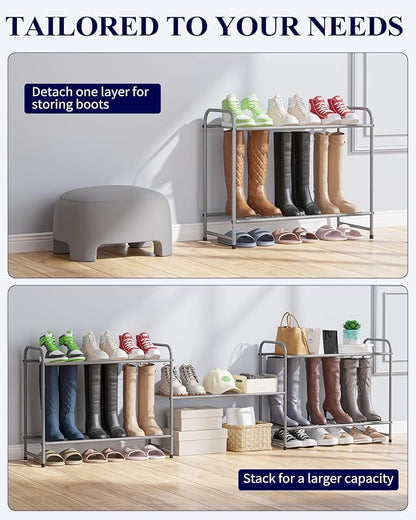 Kitsure Shoe Rack - Stainless Steel Shoe Organizer, Sturdy Shoe Rack for Closet and Front Door Entrance, Free Standing Shoe Shelf, Closet Organizers and Storage, 25.6" Wide - 3 Tier, Grey