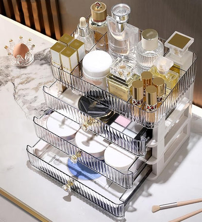 Makeup Organizer with 3 Drawers, Clear Bathroom Counter Organizer, Skincare Organizer for Vanity Countertop, Cosmetic Display Case, Ideal Choice for Storing Lipsticks, Nail Polishes, Perfumes