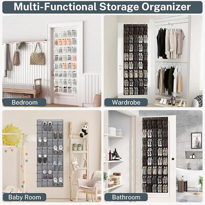 40 Large Mesh Pocket Over the Door Shoe Organizer,Hanging Shoe Rack for Door,Hualleko Shoes Organizer Hanger with Large Capacity, Shoes Storage Holder Sturdy Non-woven Fabric - Stores 20 Pairs (White)