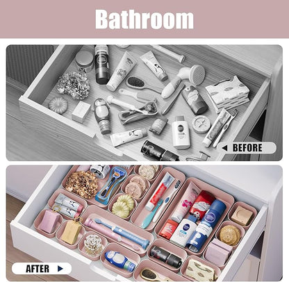 Plastic Drawer Organizers, 10 PCS Drawer Organizer Bins, Bathroom and Vanity Organizer Plastic Tray, Makeup organizer and storage for Makeup, Bedroom, Kitchen Gadgets Utensils and Office (Pink)