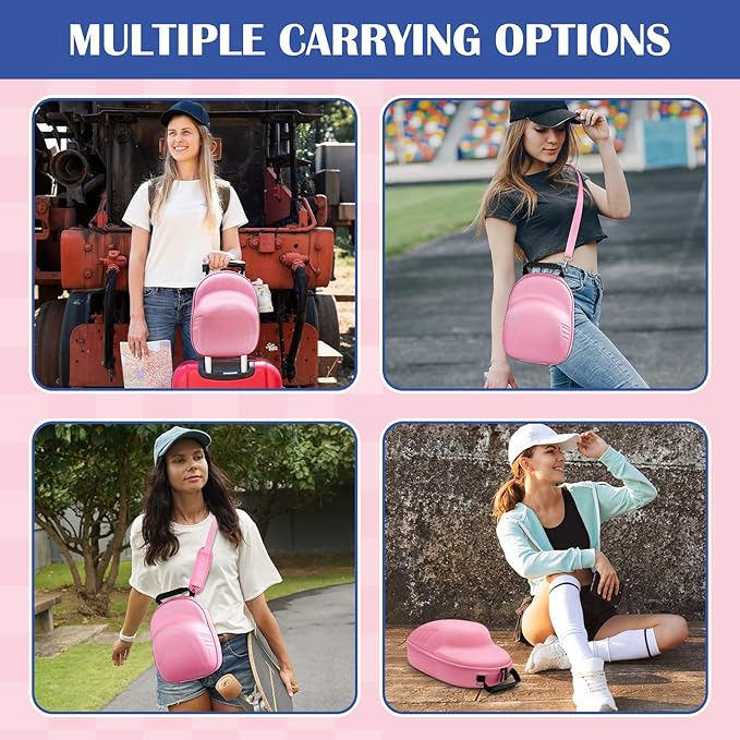 Hat Travel Case for Baseball Caps, Storage with Carrying Handle and Adjustable Shoulder Strap,Hat Organizer Protects up to 6 Hats,Hat Box for Travel and Home Storage(Pink)