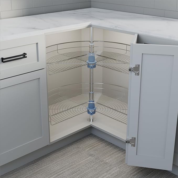 Dowell Base Cabinet Kidney Shape Dia.32 270° Lazy Susan, 2 Shelves, Kitchen Base Corner Cabinet Organizer (Chrome 4001 270 32)