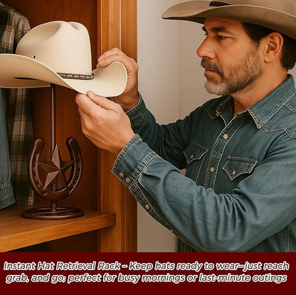 2 Pack Cowboy Hat Rack Stand Cowboy Hat Display Holder with Western Horseshoe Decor Vintage Gifts for Fedoras, Sun Hats, Iron & Bronze, Equestrian Supply(Classic)