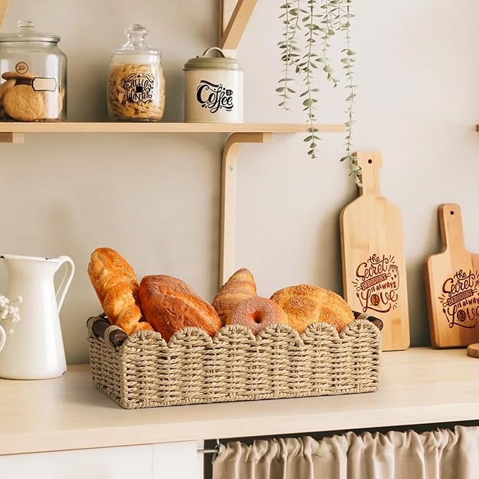 Toilet Paper Storage Basket Bathroom Counter Organizer Wicker Baskets for Organizing Cute Basket for Apartment Bedroom Nursery Room Kitchen Bathroom Decor -Beige