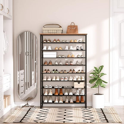 HOOBRO 10-Tier Shoe Rack for Entryway, 39.4" L Shoe Storage Organizer, Large Capacity Shoe Shelf for Closet, Front Door Entrance, Hallway, Holds 45-50 Pairs of Shoes, Rustic Brown BF171XJ01
