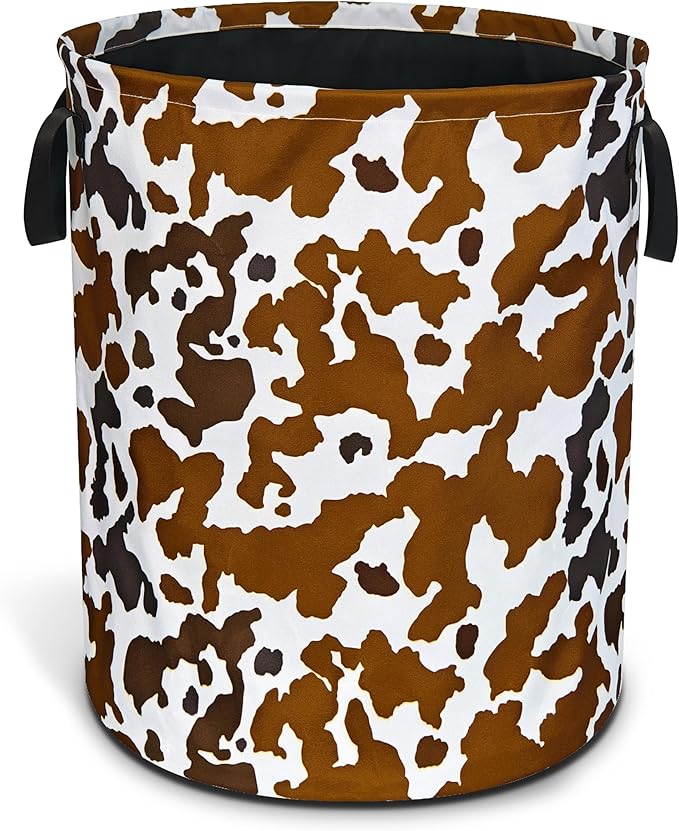 Cow Texture Laundry Basket Brown Black Print Foldable Oxford Cloth Funny Tote Bag Laundry Hamper Clothes Storage Bucket Organizer For Bathroom/Laundry Storage/Bedroom 17.7x13.7 Inch