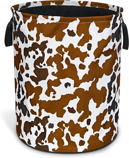 Cow Texture Laundry Basket Brown Black Print Foldable Oxford Cloth Funny Tote Bag Laundry Hamper Clothes Storage Bucket Organizer For Bathroom/Laundry Storage/Bedroom 17.7x13.7 Inch