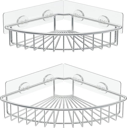 SMARTAKE 2-Pack Corner Shower Caddy, SUS304 Stainless Steel, Wall Mounted Bathroom Shelf with Adhesive, Storage Organizer for Toilet, Dorm and Kitchen (Silver)