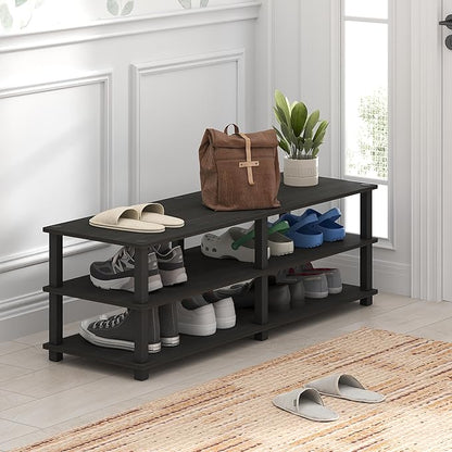 Furinno TURN-S-TUBE Shoe Rack, 3-Tier Wide Shoe Organizer, Open Shelf Rectangular Shoe Storage Rack, 11.6 x 47.2 x 15.4, Toolless Assembly, for Closet Entryway, Office, Garage, Espresso