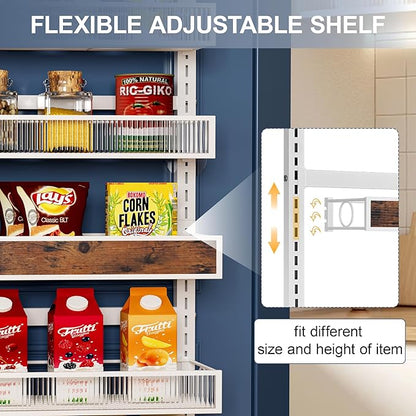 8 Tier Pantry Door Organizer Spice Rack, 2-IN-1 Wall Mount or Hanging Over Door Seasoning Organizer with Adjustable Baskets, Heavy Duty Behind Door Storage Shelves for Pantry, Cabinet and Kitchen