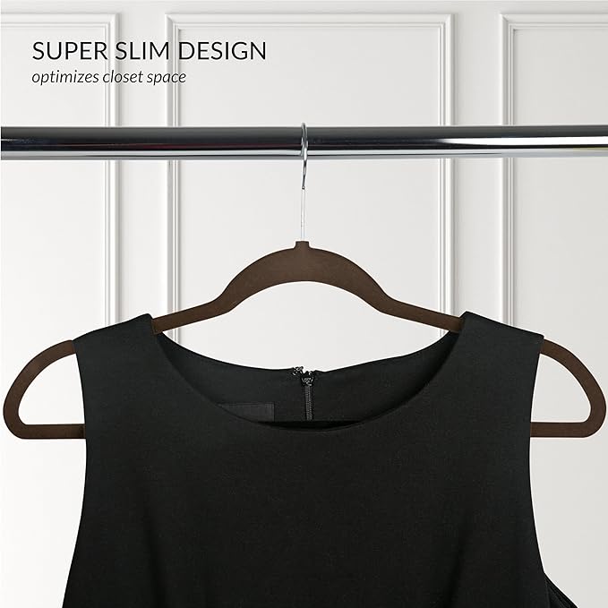Simplify Slim Velvet Clothes Hangers | 50 Pack | Non-Slip | Shirts | Suit | Pants | Dresses | Garments | Closet Storage & Organization | Durable | Chocolate