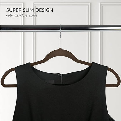 Simplify Slim Velvet Clothes Hangers | 50 Pack | Non-Slip | Shirts | Suit | Pants | Dresses | Garments | Closet Storage & Organization | Durable | Chocolate